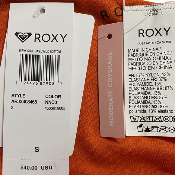 Roxy Wavy Soul Bikini Swim Bottoms Low Rise Soft Stretchy Orange Rust Small - Picture 13 of 16